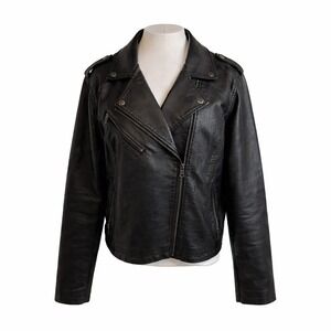 Levis Womens Black Vegan Faux Leather Moto Biker Jacket XXL Grunge Rocker Edgy